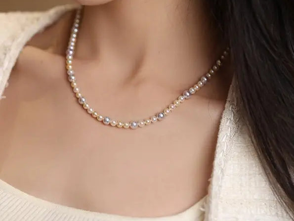 Madama Silver Pearl Akoya Golden Pearls Necklace, S925 Pearls Beaded Necklace, Elegant Seawater Pearls Necklace, Mixed Colors Pearl Necklace Etsy