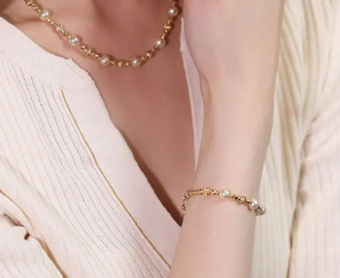 Akoya Champagne Color Pearl Strand Necklace Bracelet - 18K Gold Etsy