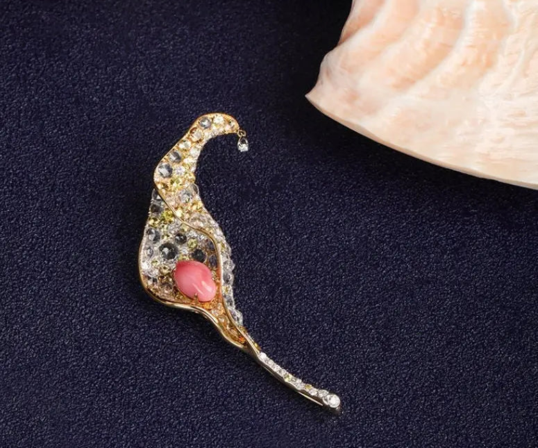 Alocasia 18K Brooch with 2.49Ct Queen Conch Pearl, 18k Solid Yellow Gold Brooch, Natural Queen Conch Pearl, White Sappihre Gold Brooch Etsy