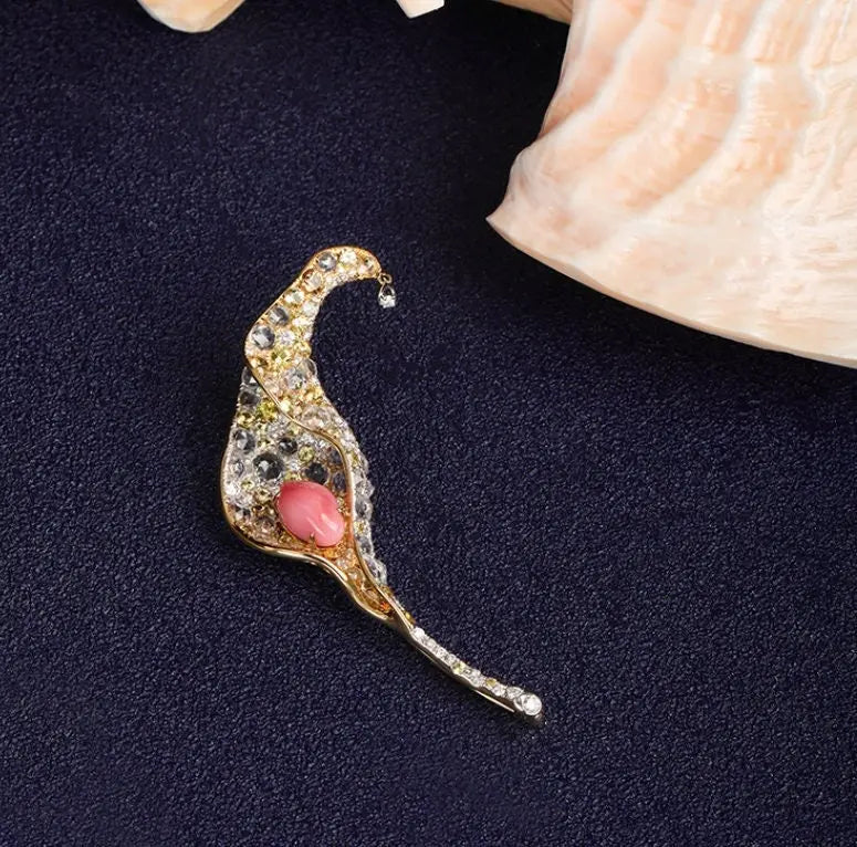 Alocasia 18K Brooch with 2.49Ct Queen Conch Pearl, 18k Solid Yellow Gold Brooch, Natural Queen Conch Pearl, White Sappihre Gold Brooch Etsy