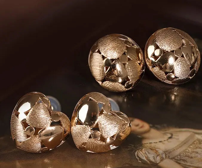 18K Gold Ball Earrings - Hand Carved Brush Finish Jewelry Etsy