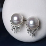 Huge Australian South Sea White Pearl 18k Earrings, Cluster White Diamonds Earrings, 18K Solid White Gold Earrings, Seawater White Pearls Etsy