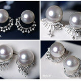 Finest Quality Australian South Sea White Pearl 18k Earrings, Natural White Diamonds 18K Solid White Gold Earrings, Two in one Stud Earrings Etsy