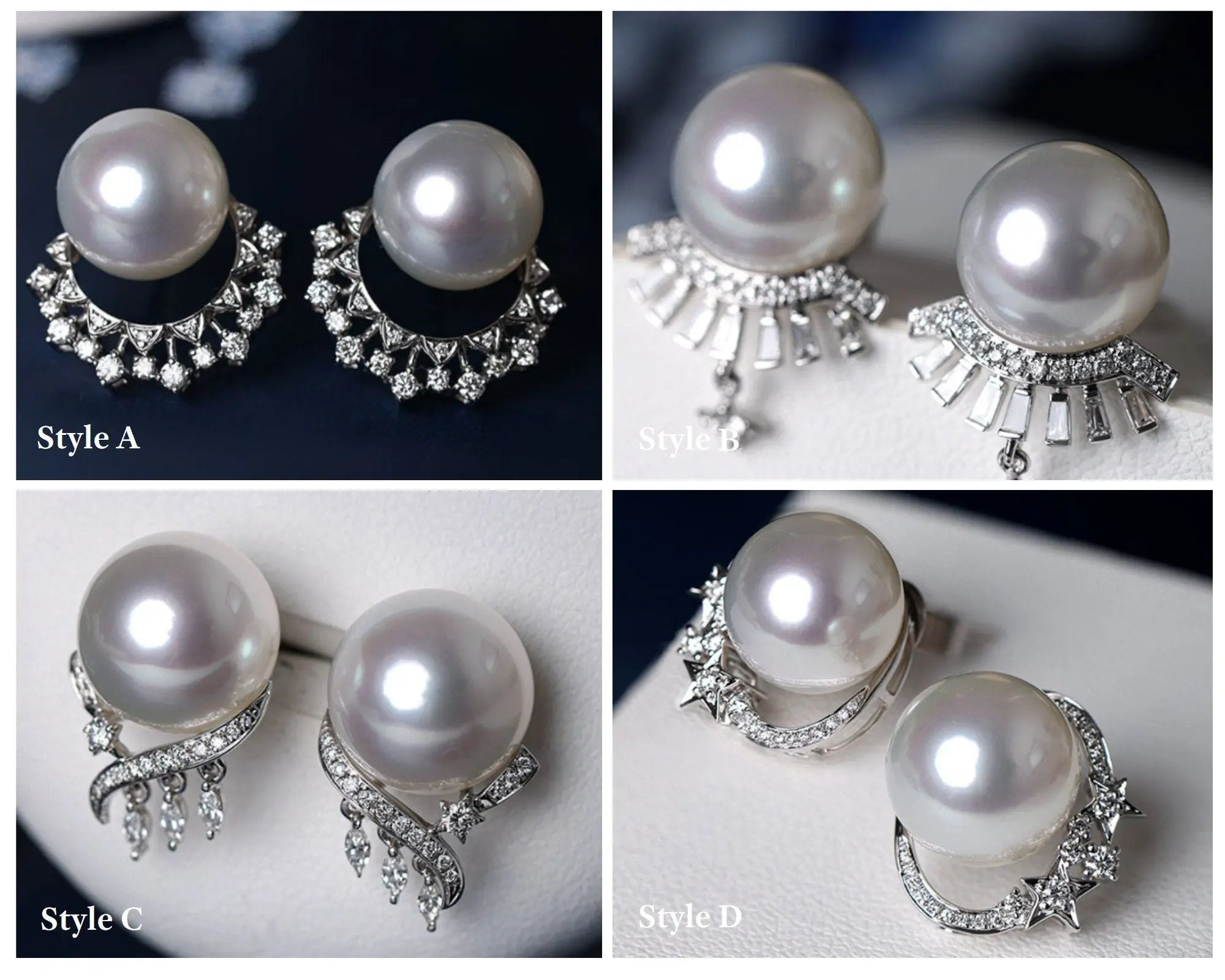 Finest Quality Australian South Sea White Pearl 18k Earrings, Natural White Diamonds 18K Solid White Gold Earrings, Two in one Stud Earrings Etsy