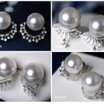 Huge Australian South Sea White Pearl 18k Earrings, Cluster White Diamonds Earrings, 18K Solid White Gold Earrings, Seawater White Pearls Etsy