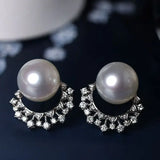 Finest Quality Australian South Sea White Pearl 18k Earrings, Natural White Diamonds 18K Solid White Gold Earrings, Two in one Stud Earrings Etsy