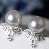 Huge Australian South Sea White Pearl 18k Earrings, Cluster White Diamonds Earrings, 18K Solid White Gold Earrings, Seawater White Pearls Etsy