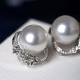 Ballerina Design Diamonds 18k Earrings, Australia Natural Pearls Earrings, Trapezoid cut White Diamonds Earring Etsy