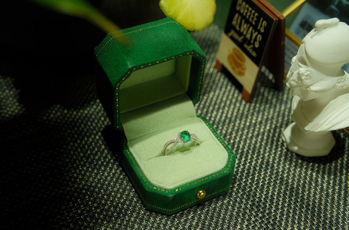 Viridian Velvet Leather Mini Ring Box Double Octagon Ring Box Handmade from Japan Engagement & Wedding Set Elegant Keepsake Box Etsy