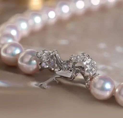 Akoya Pearls & Morganite Diamonds Necklace, 18k White Gold Pearls Jewellery, Birthstone Necklace, Akoya Pearl Necklace, Pink Gemstone Etsy