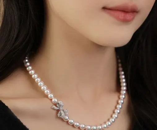 Akoya Pearls & Morganite Diamonds Necklace, 18k White Gold Pearls Jewellery, Birthstone Necklace, Akoya Pearl Necklace, Pink Gemstone Etsy