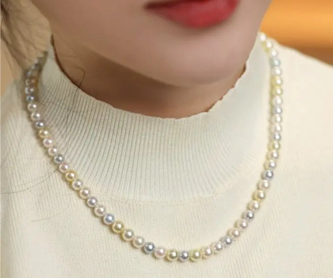 Madama Silver Pearl Akoya Golden Pearls Necklace, S925 Pearls Beaded Necklace, Elegant Seawater Pearls Necklace, Mixed Colors Pearl Necklace Etsy