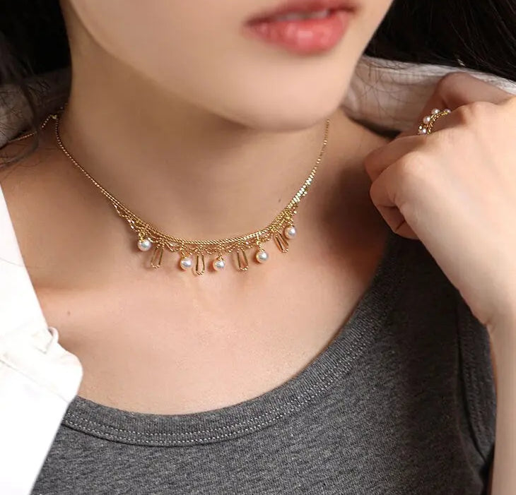 Pure 18K Gold Lace Necklace Set with Japan Akoya Pearl Etsy