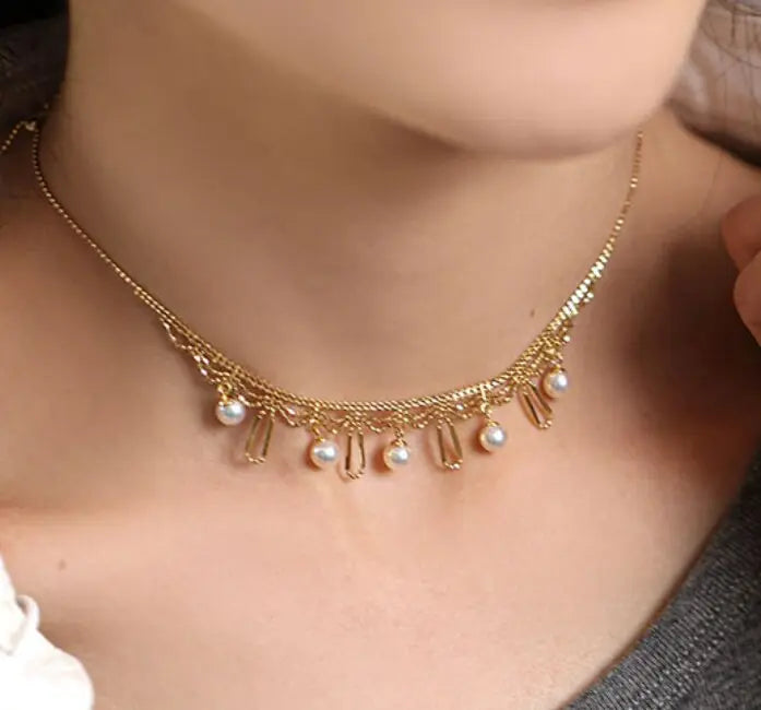 Pure 18K Gold Lace Necklace Set with Japan Akoya Pearl Etsy