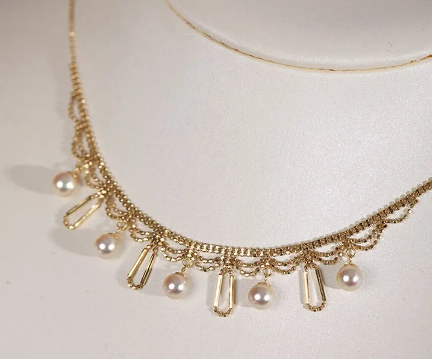 Pure 18K Gold Lace Necklace Set with Japan Akoya Pearl Etsy
