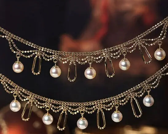 Pure 18K Gold Lace Necklace Set with Japan Akoya Pearl Etsy