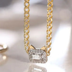 Cute Kitten Diamonds 18K Necklace, Love, Halo Design Animal Necklace Etsy