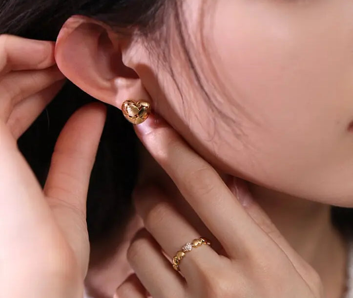 18K Gold Ball Earrings - Hand Carved Brush Finish Jewelry Etsy