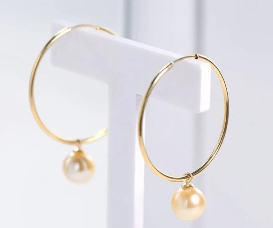 8mm Natural Akoya Golden Pearl Circle Earrings, 18K Solid Yellow Gold Akoya Pearl Handmade Earrings, Anniversary Gift Idea, Gift for Her Etsy