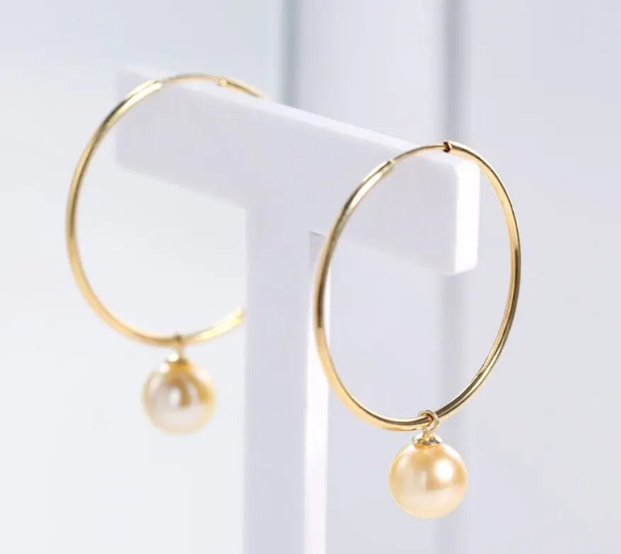 8mm Natural Akoya Golden Pearl Circle Earrings, 18K Solid Yellow Gold Akoya Pearl Handmade Earrings, Anniversary Gift Idea, Gift for Her Etsy