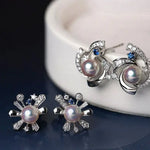 Galaxy Design Earrings with Akoya Pearl Art Deco Earrings, Natural White Diamonds Studs Earrings, 18K White Gold Blue Sapphire Earrings Etsy