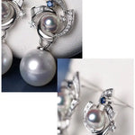 Galaxy Design Earrings with Akoya Pearl Art Deco Earrings, Natural White Diamonds Studs Earrings, 18K White Gold Blue Sapphire Earrings Etsy