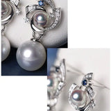 Galaxy Design Earrings with Akoya Pearl Art Deco Earrings, Natural White Diamonds Studs Earrings, 18K White Gold Blue Sapphire Earrings Etsy