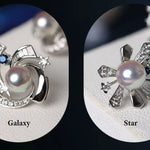 Galaxy Design Earrings with Akoya Pearl Art Deco Earrings, Natural White Diamonds Studs Earrings, 18K White Gold Blue Sapphire Earrings Etsy