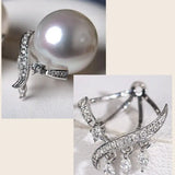 Finest Quality Australian South Sea White Pearl 18k Earrings, Natural White Diamonds 18K Solid White Gold Earrings, Two in one Stud Earrings Etsy