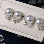 Finest Quality Australian South Sea White Pearl 18k Earrings, Natural White Diamonds 18K Solid White Gold Earrings, Two in one Stud Earrings Etsy