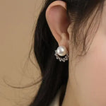 Huge Australian South Sea White Pearl 18k Earrings, Cluster White Diamonds Earrings, 18K Solid White Gold Earrings, Seawater White Pearls Etsy