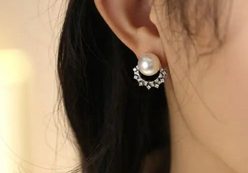 Huge Australian South Sea White Pearl 18k Earrings, Cluster White Diamonds Earrings, 18K Solid White Gold Earrings, Seawater White Pearls Etsy