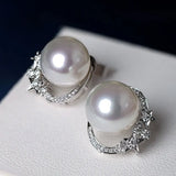 Star Diamonds Cluster Design Australia Pearls Earrings, 18K Solid White Gold Earring, Natural White Diamonds Earring, Wedding Pearls Earring Etsy