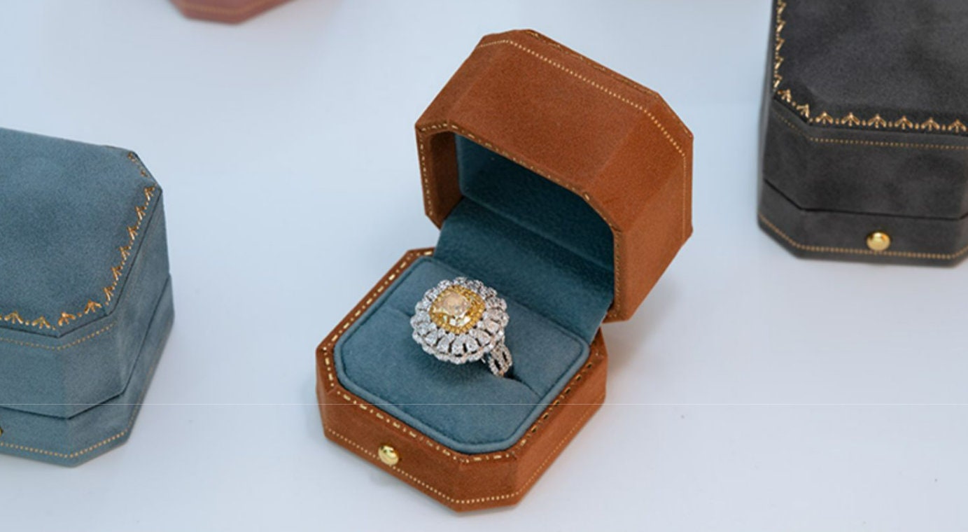 Viridian Velvet Leather Mini Ring Box Double Octagon Ring Box Handmade from Japan Engagement & Wedding Set Elegant Keepsake Box Etsy