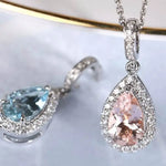 Sakura Pink Morganite Aquamarine Necklace with Natural Diamonds 18K Solid White Gold Necklace Wedding Diamonds Necklace Blue Pink Gemstone Etsy