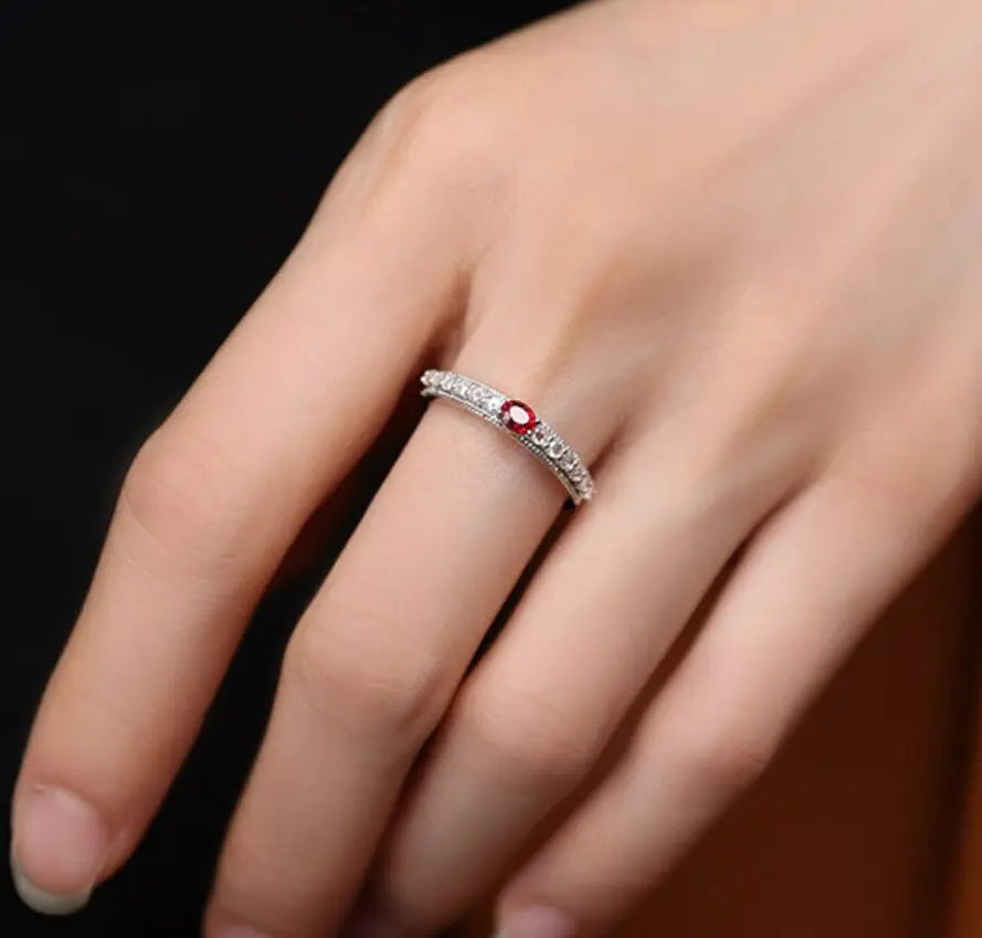 Platinum 950 Natural Ruby & Diamonds, Red Gemstone Ring, Natural Ruby Diamonds Ring, Victorian Retro Style Ring - LaCorserArtJewelry