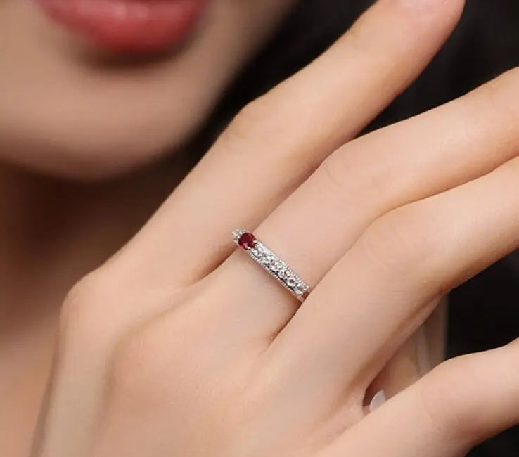 Platinum 950 Natural Ruby & Diamonds, Red Gemstone Ring, Natural Ruby Diamonds Ring, Victorian Retro Style Ring - LaCorserArtJewelry