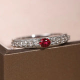Platinum 950 Natural Ruby & Diamonds, Red Gemstone Ring, Natural Ruby Diamonds Ring, Victorian Retro Style Ring - LaCorserArtJewelry