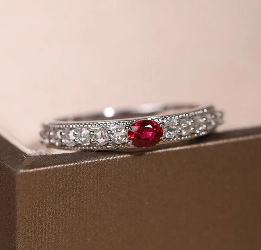Platinum 950 Natural Ruby & Diamonds, Red Gemstone Ring, Natural Ruby Diamonds Ring, Victorian Retro Style Ring - LaCorserArtJewelry