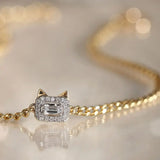 Cute Kitten Diamonds 18K Necklace, Love, Halo Design Animal Necklace Etsy