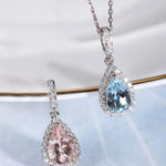 Sakura Pink Morganite Aquamarine Necklace with Natural Diamonds 18K Solid White Gold Necklace Wedding Diamonds Necklace Blue Pink Gemstone Etsy