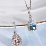 Sakura Pink Morganite Aquamarine Necklace with Natural Diamonds 18K Solid White Gold Necklace Wedding Diamonds Necklace Blue Pink Gemstone Etsy
