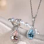 Sakura Pink Morganite Aquamarine Necklace with Natural Diamonds 18K Solid White Gold Necklace Wedding Diamonds Necklace Blue Pink Gemstone Etsy