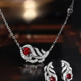 Superior Ruby from Myanmar 18k White Gold Earrings, Feather Design Necklace, Weddings Ruby Jewelry Set Etsy