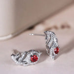 Superior Ruby from Myanmar 18k White Gold Earrings, Feather Design Necklace, Weddings Ruby Jewelry Set Etsy