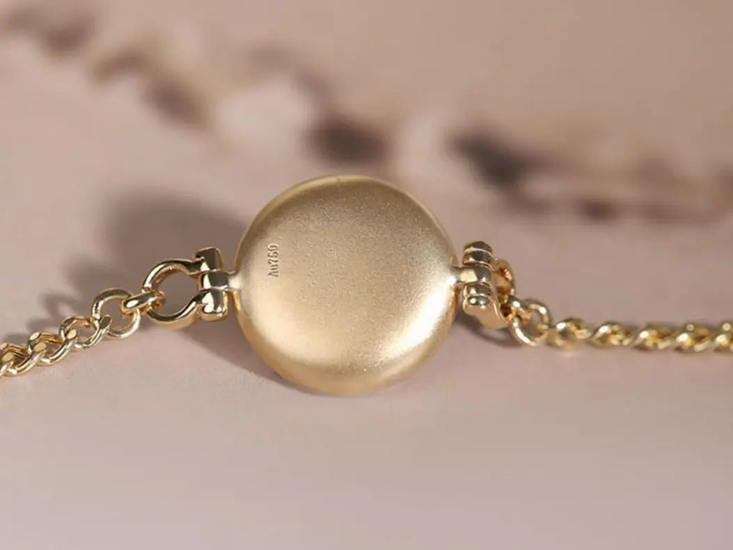 Calabash Shape Jade 18k Gold Disc Necklace Bracelet, Carved Brush Diamonds Necklace, Matte Finish Necklace - LaCorserArtJewelry