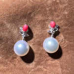 Queen Conch Pearl & South Sea White Pearl Drop Earring, 18K White Gold Pair Earrings, Pink White Pearl Jewerly SKU: 631 643 Etsy