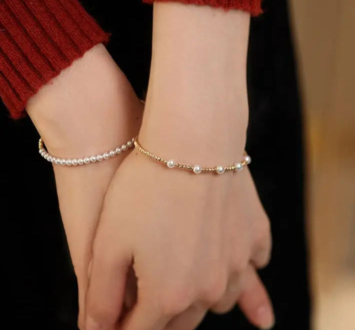 Japan Akoya Beaded Pearl Bangle with 18k Yellow Gold, White Rose Tone Bangle Jewelry Etsy