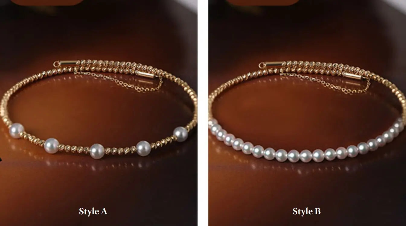 Japan Akoya Beaded Pearl Bangle with 18k Yellow Gold, White Rose Tone Bangle Jewelry Etsy