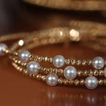 Japan Akoya Beaded Pearl Bangle with 18k Yellow Gold, White Rose Tone Bangle Jewelry Etsy